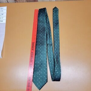 Jos A Bank Traveler Mens Silk Tie Green Blue Polka Dot Stain Resistant 3.25 Wide